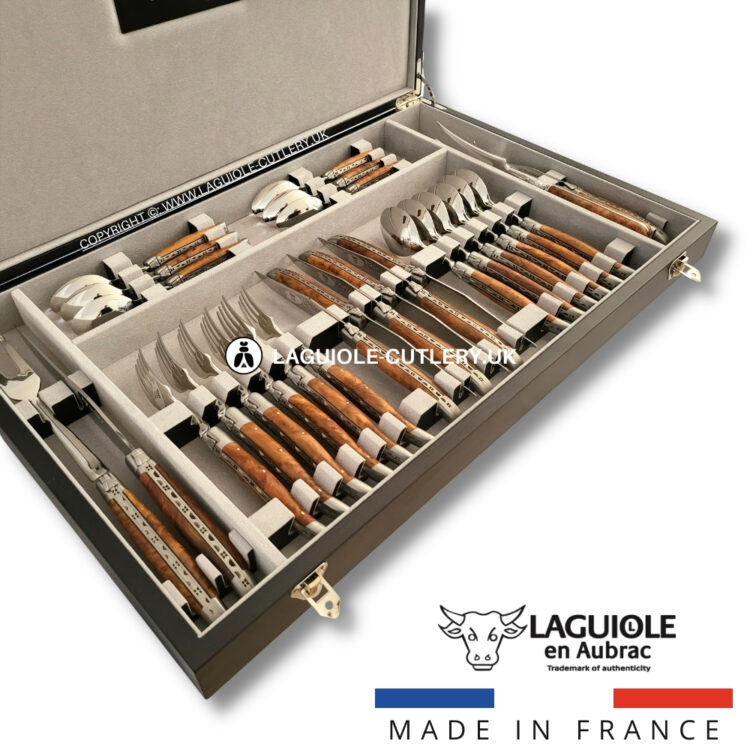 laguiole cutlery set 28 piece thuya wood