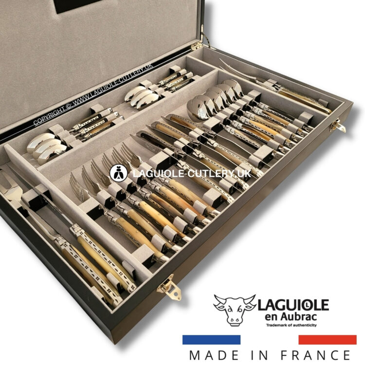 laguiole cutlery set 28 piece zebu horn tip