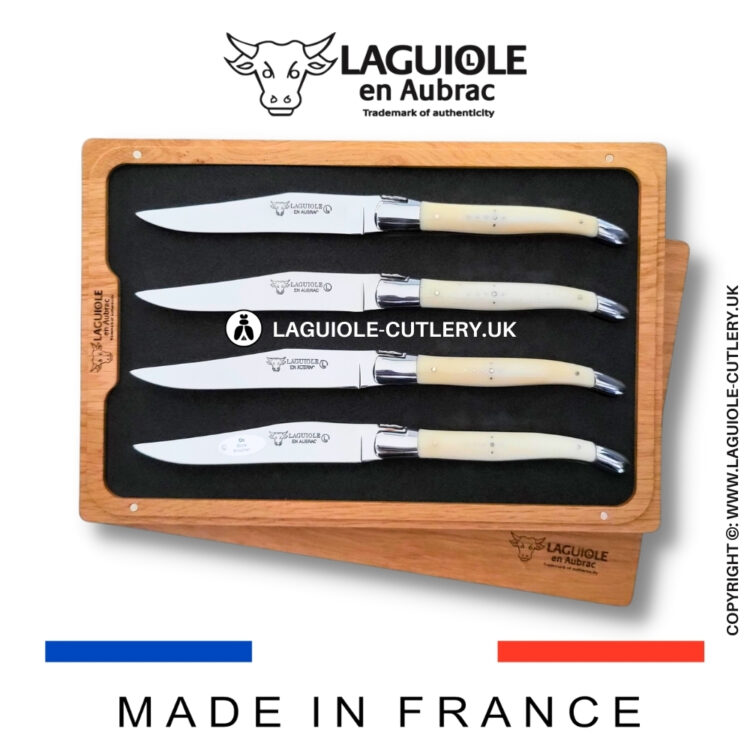set of 4 laguiole steak knives cow bone