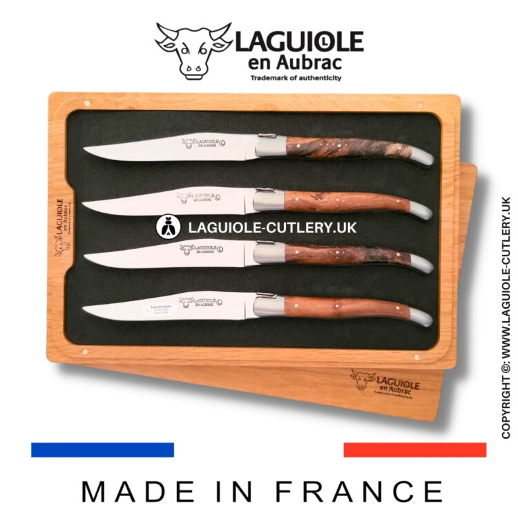 set of 4 laguiole steak knives grapevine wood