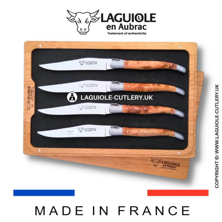 set of 4 laguiole steak knives juniper wood