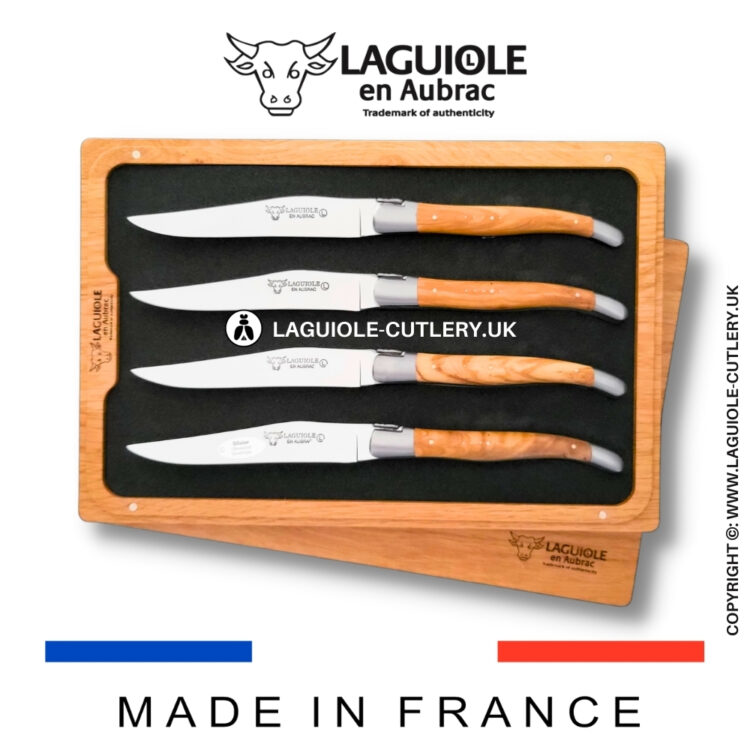 set of 4 laguiole steak knives olive wood