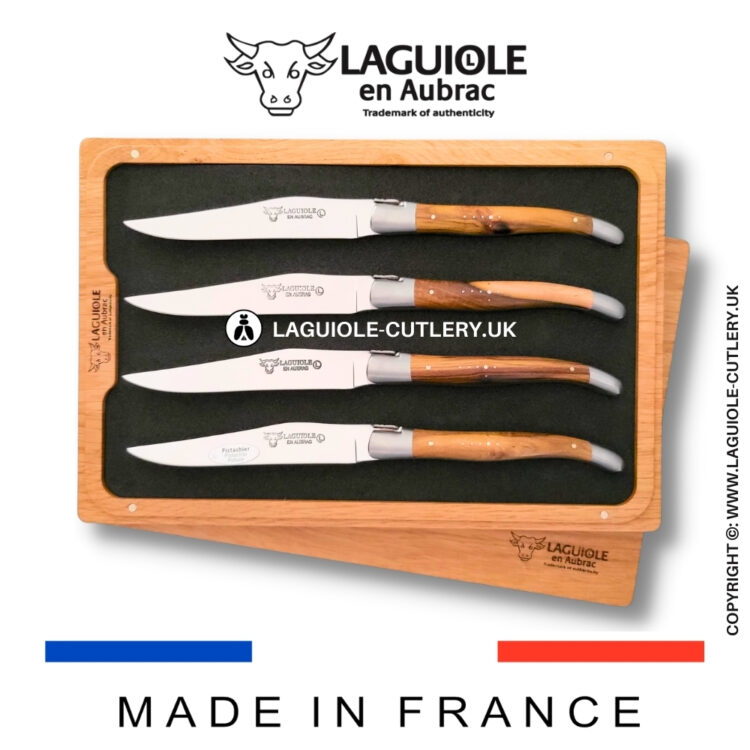 set of 4 laguiole steak knives pistachio wood
