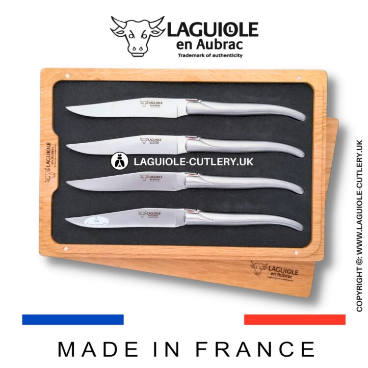 set of 4 laguiole steak knives stainless steel satin