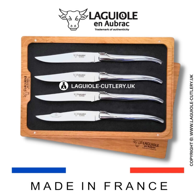 set of 4 laguiole steak knives stainless steel shiny