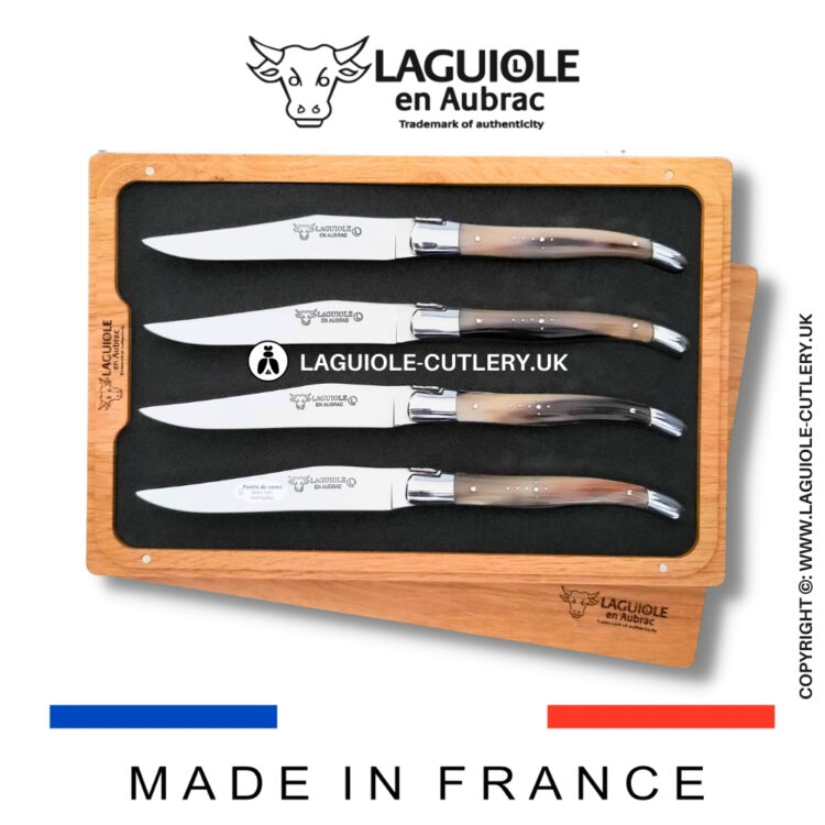 set of 4 laguiole steak knives zebu horn tip