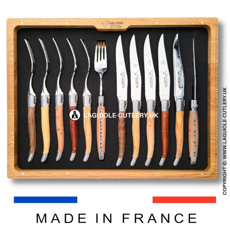 laguiole 12 piece knife & fork set 6 mixed french wood