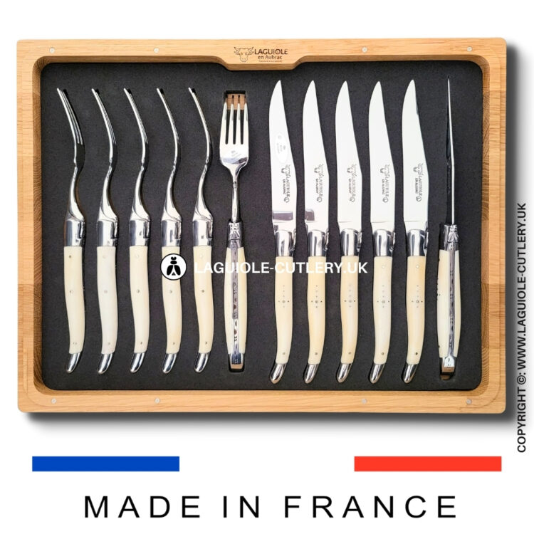 laguiole 12 piece knife & fork set cattle bone