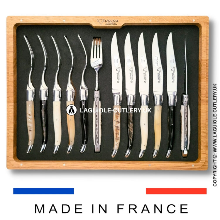 laguiole 12 piece knife & fork set mixed horn