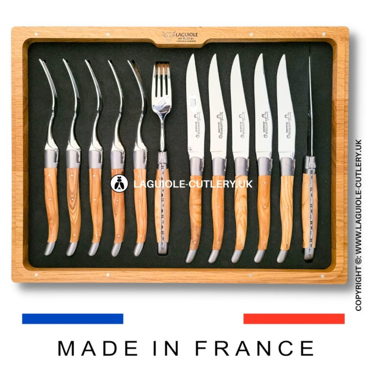 laguiole 12 piece knife & fork set olive wood