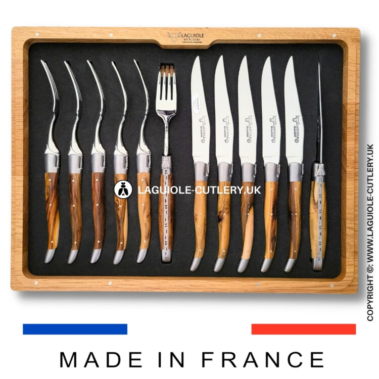 laguiole 12 piece knife & fork set pistachio wood
