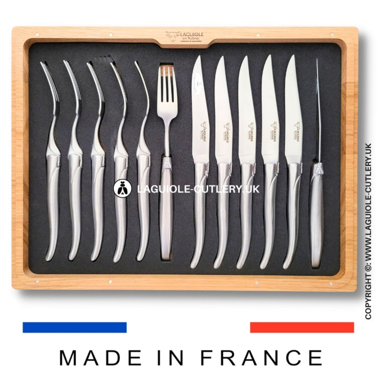laguiole 12 piece knife & fork set stainless steel satin