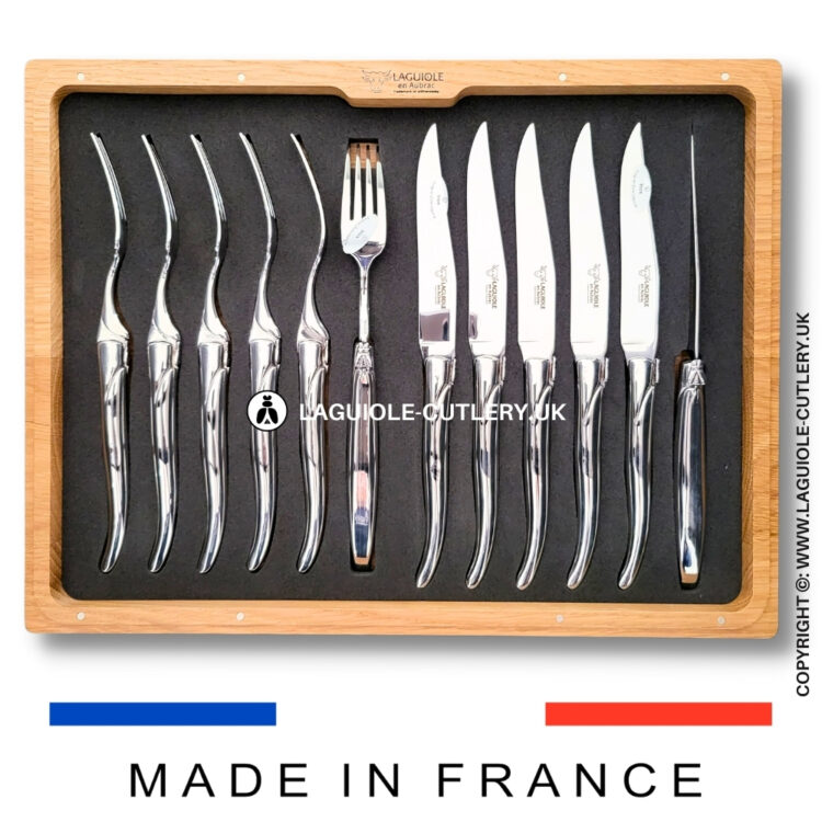 laguiole 12 piece knife & fork set stainless steel shiny