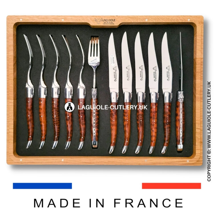 laguiole 12 piece knife & fork set snakewood