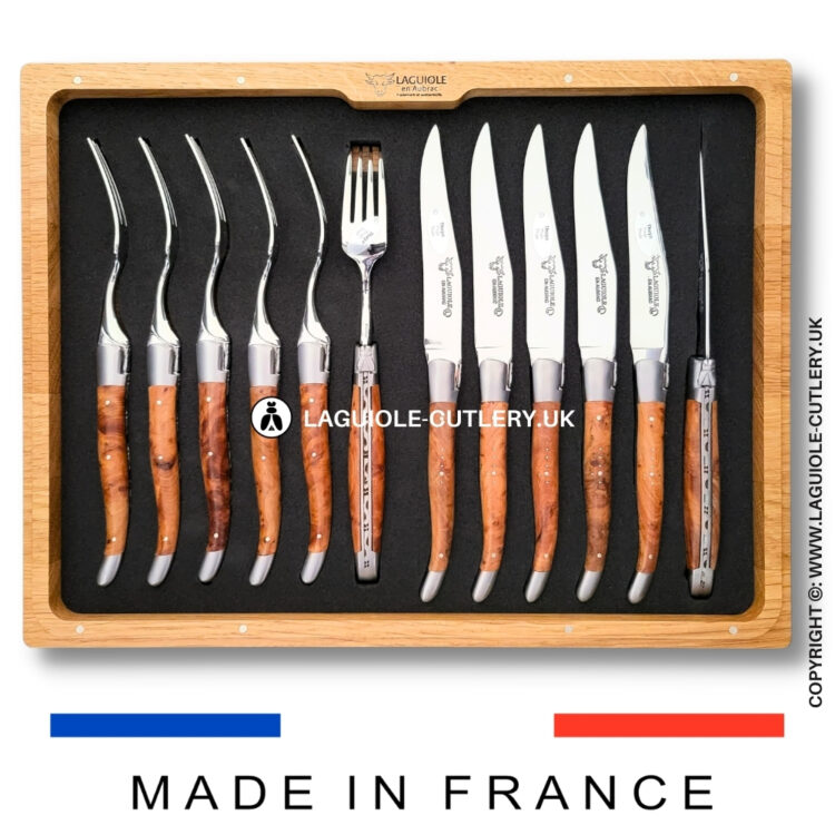 laguiole 12 piece knife & fork set thuya wood