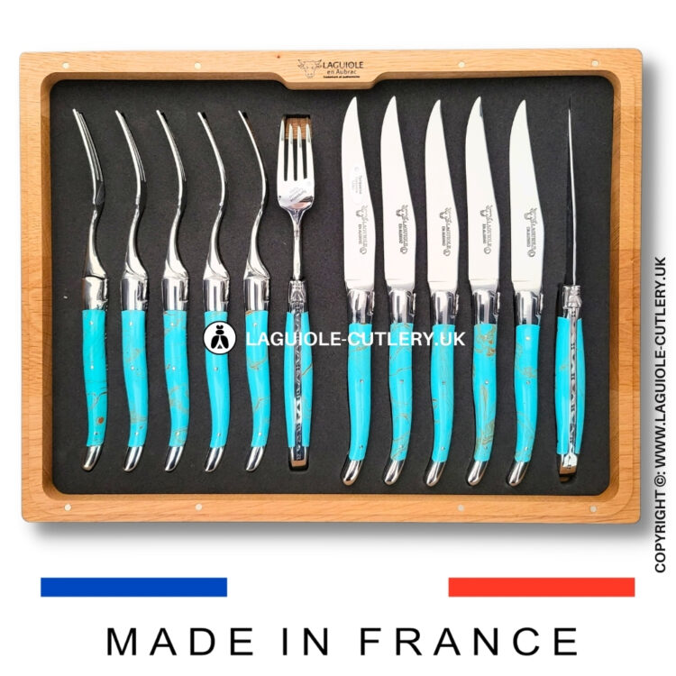 laguiole 12 piece knife & fork set mineral stone