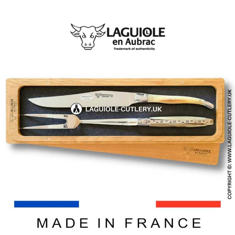 laguiole 2 piece carving set with horn tip handles