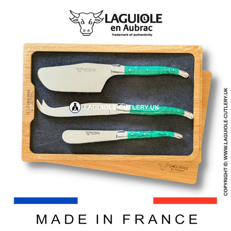 laguiole cheese knives set of 3 malachite stone