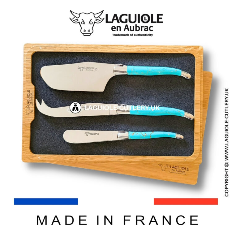 laguiole cheese knives set of 3 turquoise stone