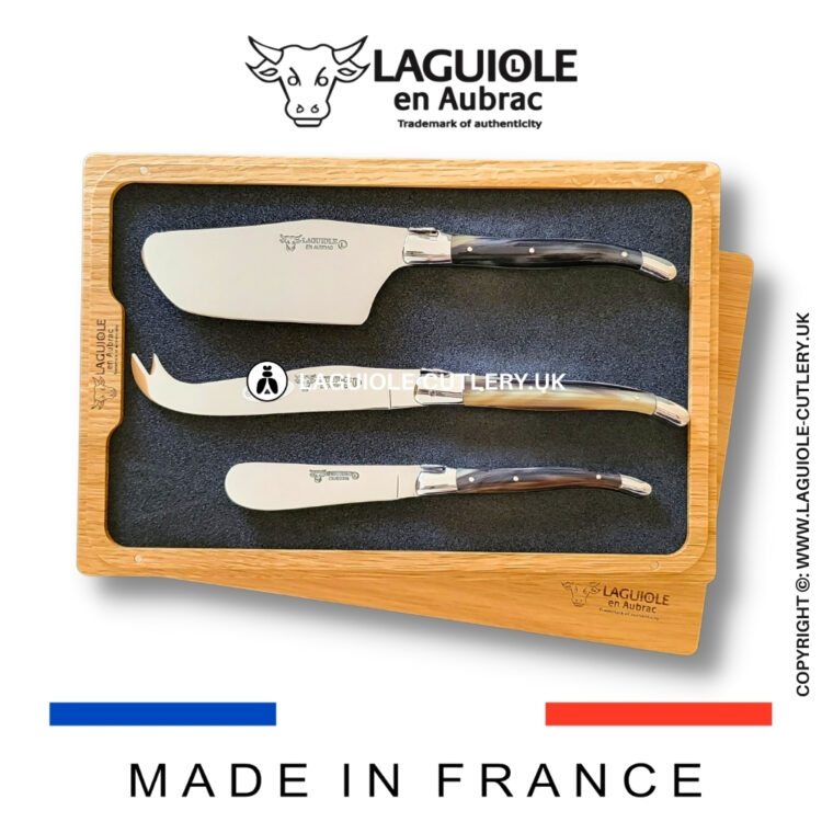 laguiole cheese knives set of 3 zebu horn tip