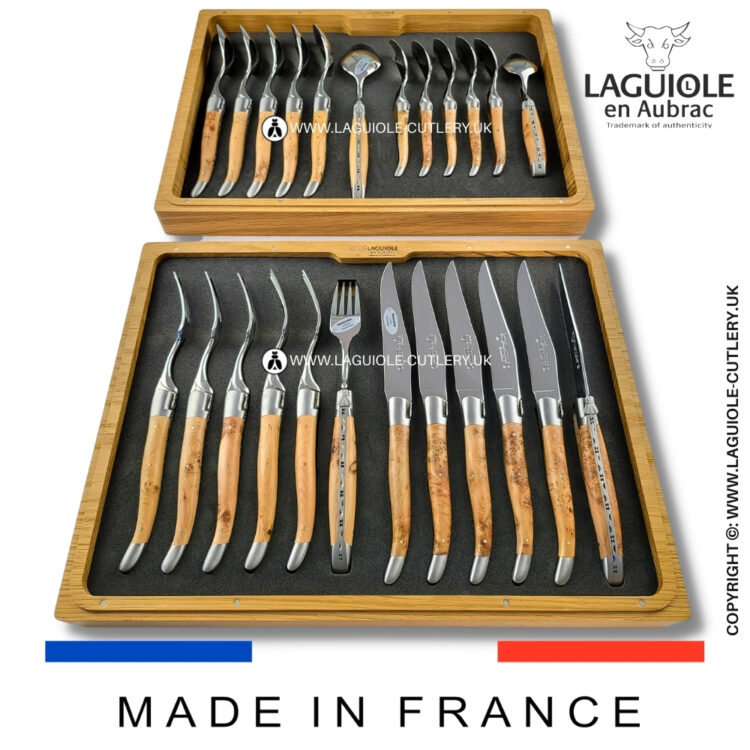 laguiole cutlery set 24 piece juniper wood