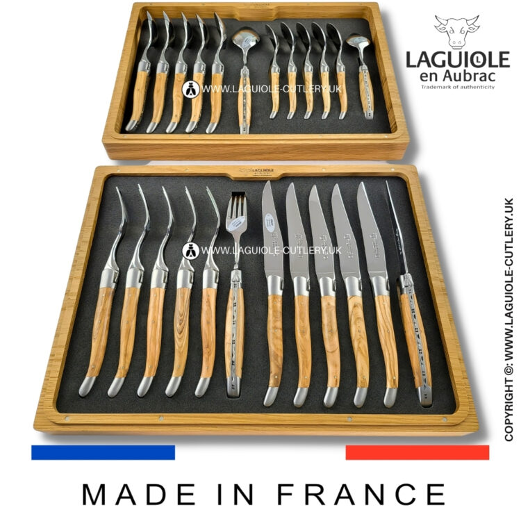 laguiole cutlery set 24 piece olive wood