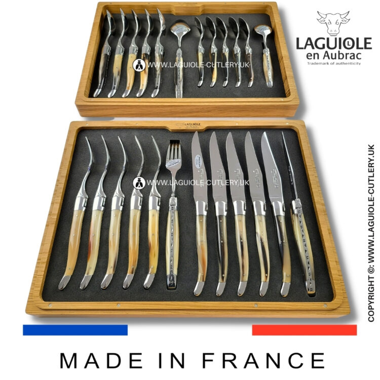 laguiole cutlery set 24 piece zebu horn tip