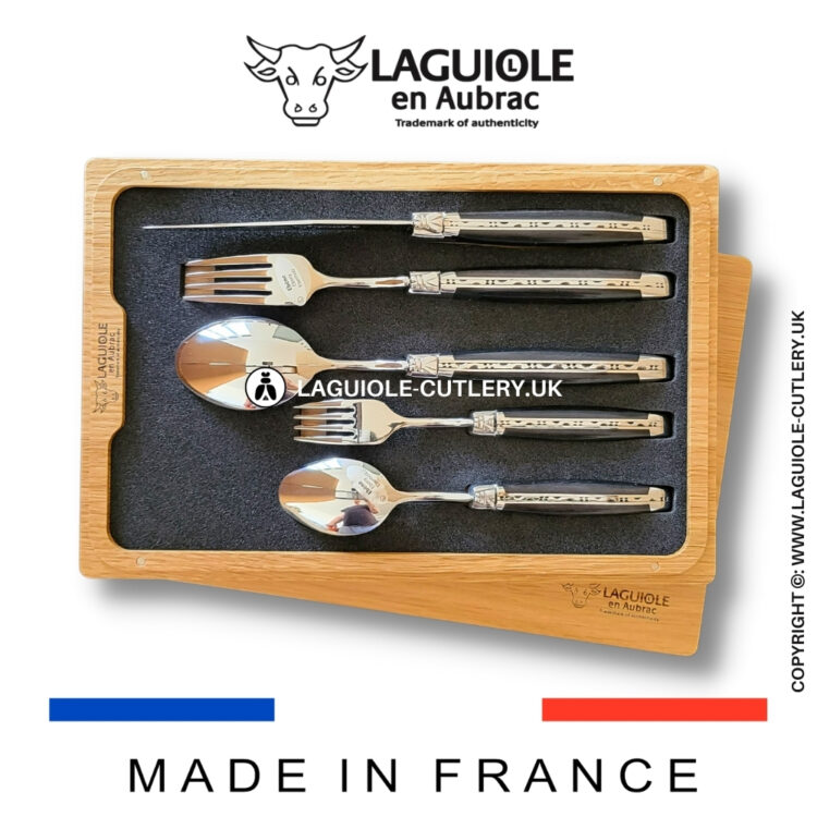 5 piece laguiole cutlery set ebony wood