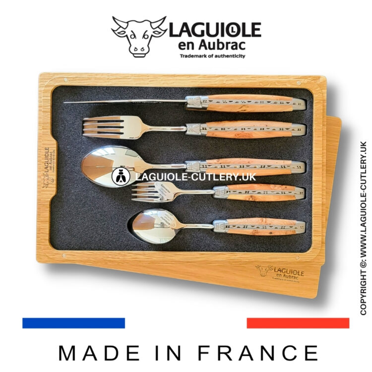 5 piece laguiole cutlery set juniper wood