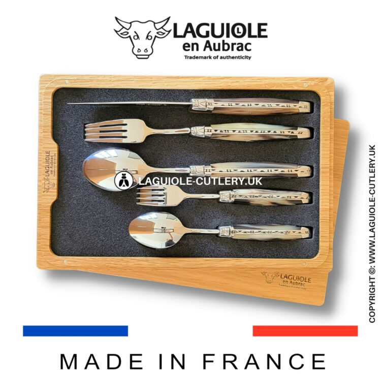 5 piece laguiole cutlery set zebu horn tip