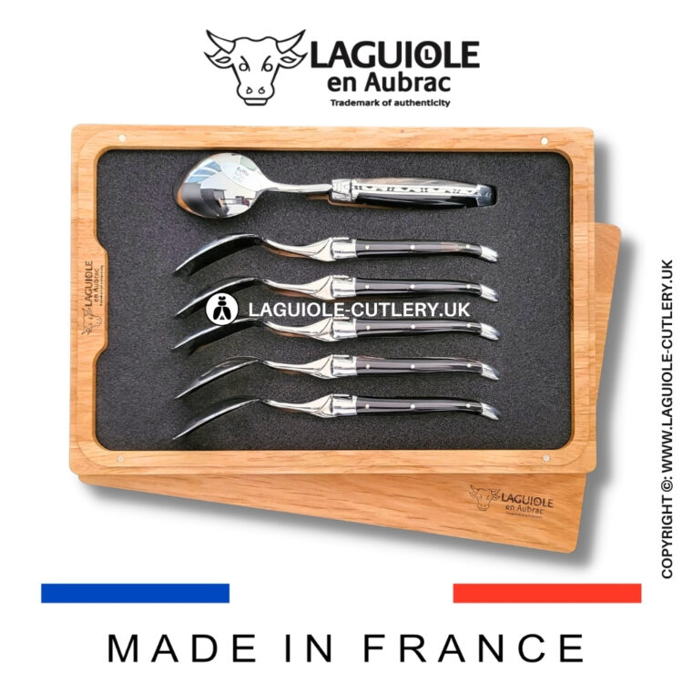 set of 6 laguiole dessert spoons buffalo horn