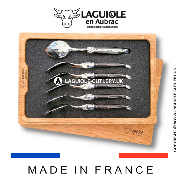 set of 6 laguiole dessert spoons ebony wood