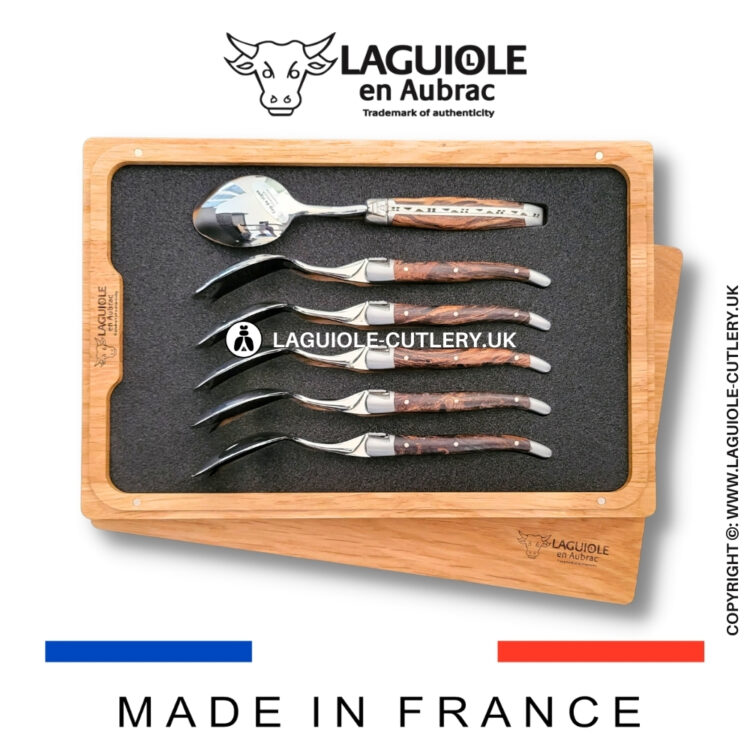 set of 6 laguiole dessert spoons grapevine wood