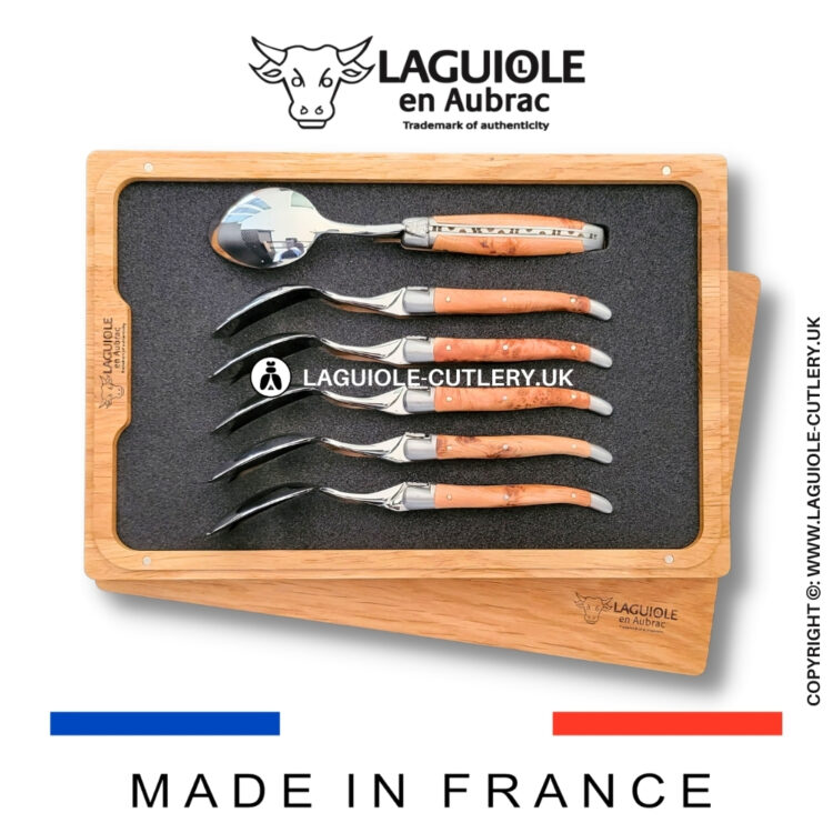 set of 6 laguiole dessert spoons juniper wood