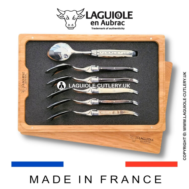 set of 6 laguiole dessert spoons mixed horns