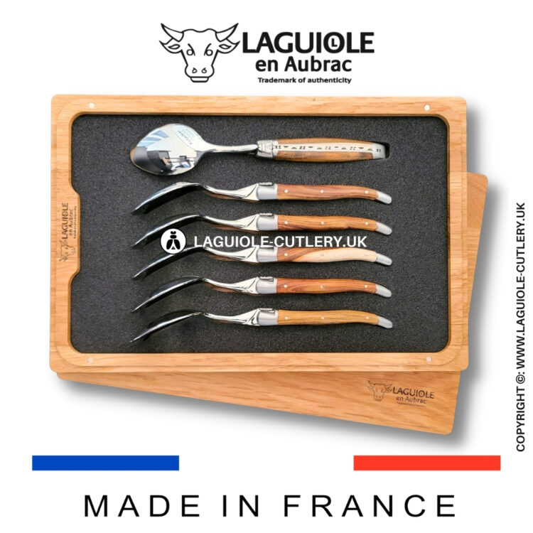 set of 6 laguiole dessert spoons pistachio wood