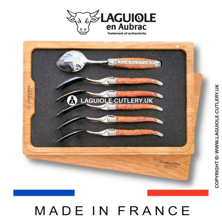 set of 6 laguiole dessert spoons thuya wood