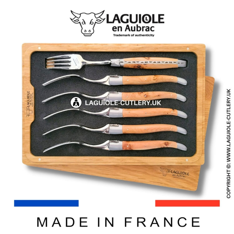 set of 6 laguiole forks juniper wood