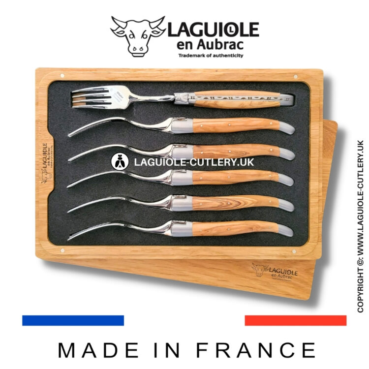 set of 6 laguiole forks olive wood