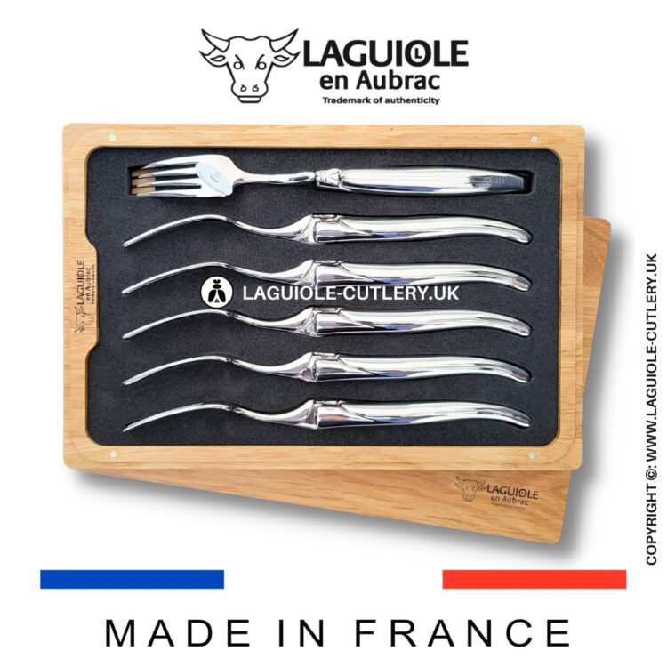 set of 6 laguiole forks stainless steel shiny