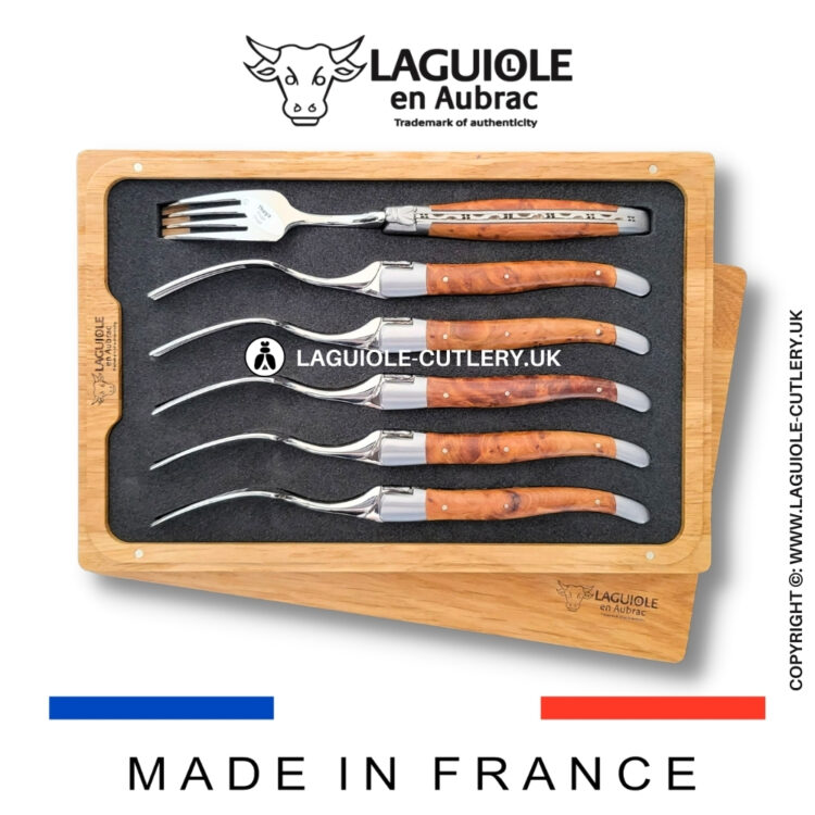 set of 6 laguiole forks thuya wood