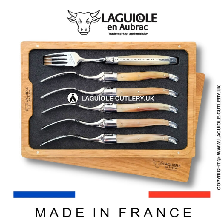 set of 6 laguiole forks zebu horn tip