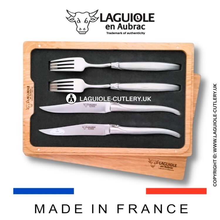 set of 2 laguiole steak knives and 2 forks stainless steel satin