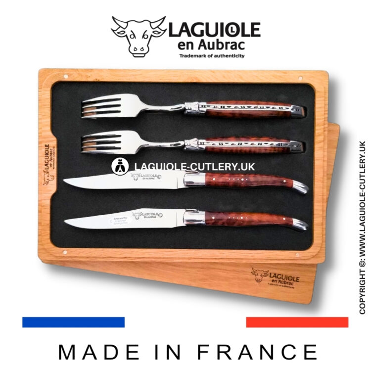 set of 2 laguiole steak knives and 2 forks snakewood
