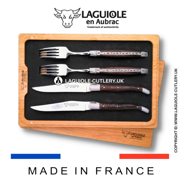 set of 2 laguiole steak knives and 2 forks wenge wood