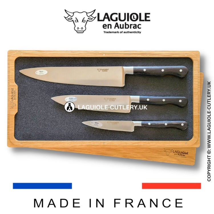 laguiole kitchen knives set of 3 ebony wood