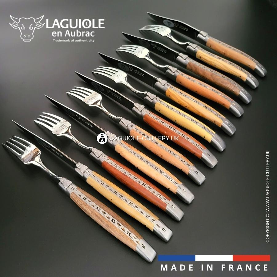 laguiole 12 piece knife & fork set 6 mixed french wood