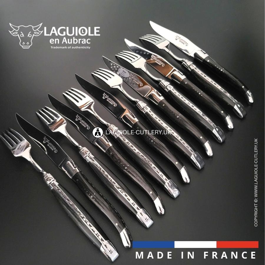 laguiole 12 piece knife & fork set ebony wood