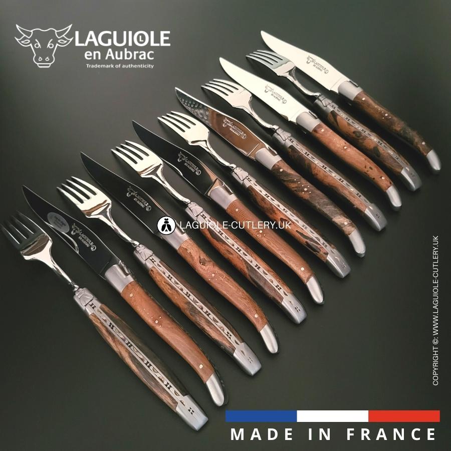 laguiole 12 piece knife & fork set grapevine wood