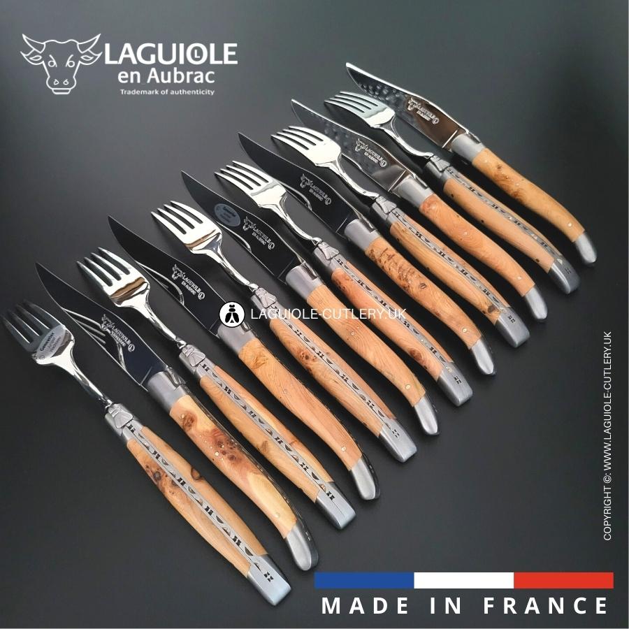 laguiole 12 piece knife & fork set juniper wood